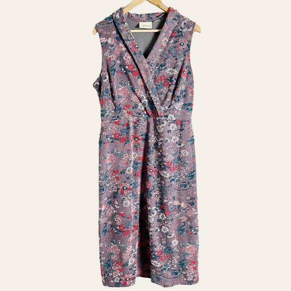 Maeve Anthropologie Gray Jacquard Floral Print Sleeveless Midi Dress Size 14 - Picture 2 of 12